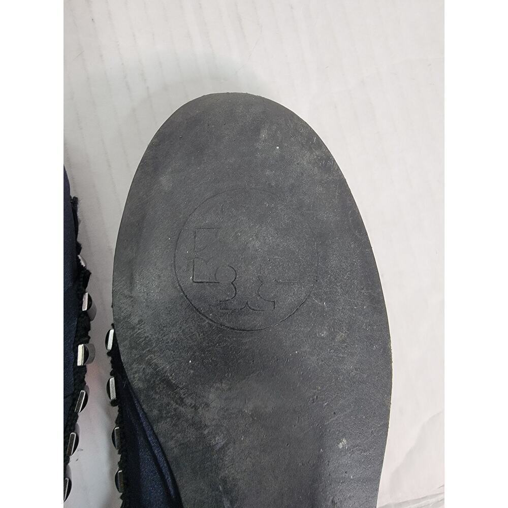 Tory Burch Ballet Flat Size 10M Erin Grosgrain Ribbon Studded Satin Navy Black - Picture 9 of 10